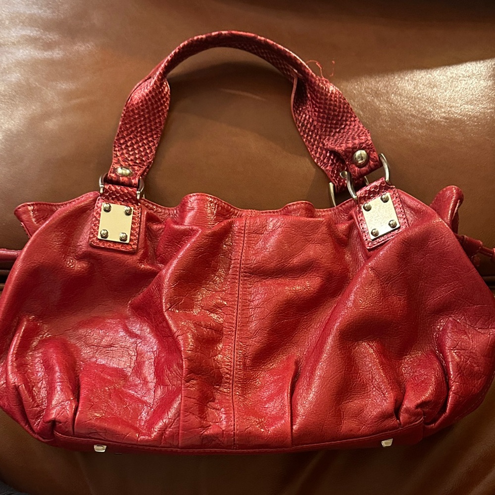 Gianni Segi Red and Beige Handbag